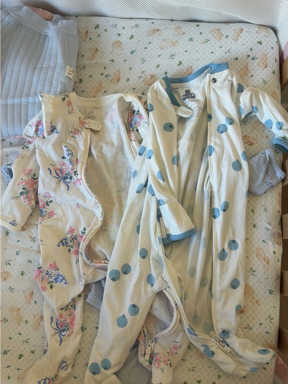 GAP Cream One-Piece Bodysuits with Blue Accents and Floral Print